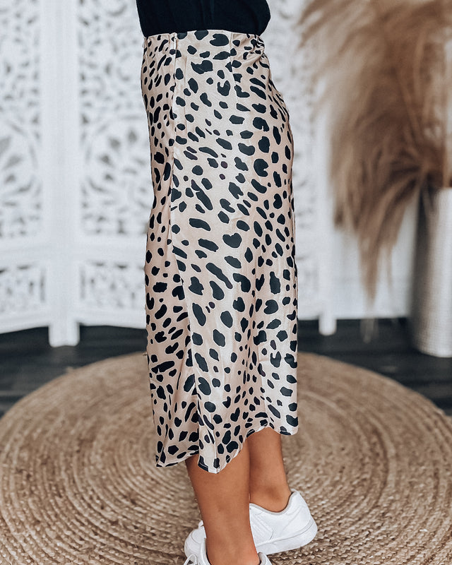 Leopard satin stead midi skirt