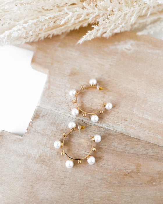 LARGE Pearl Studded Hoops WP [14K gold dipped]