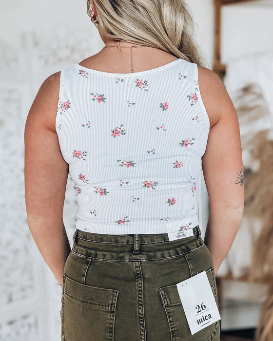 Rosalie flower basic tank [white/pink flowers]