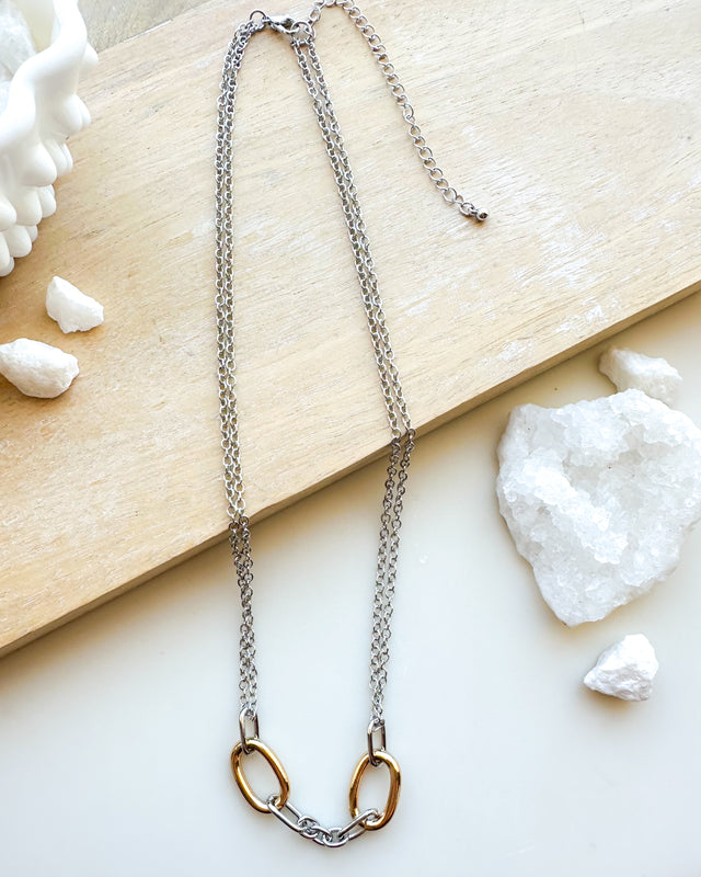 Chain Link Double Chain Necklace [gold/silver]