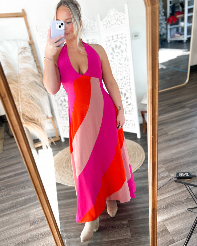 Gali Colorblocked Maxi Dress [pink]