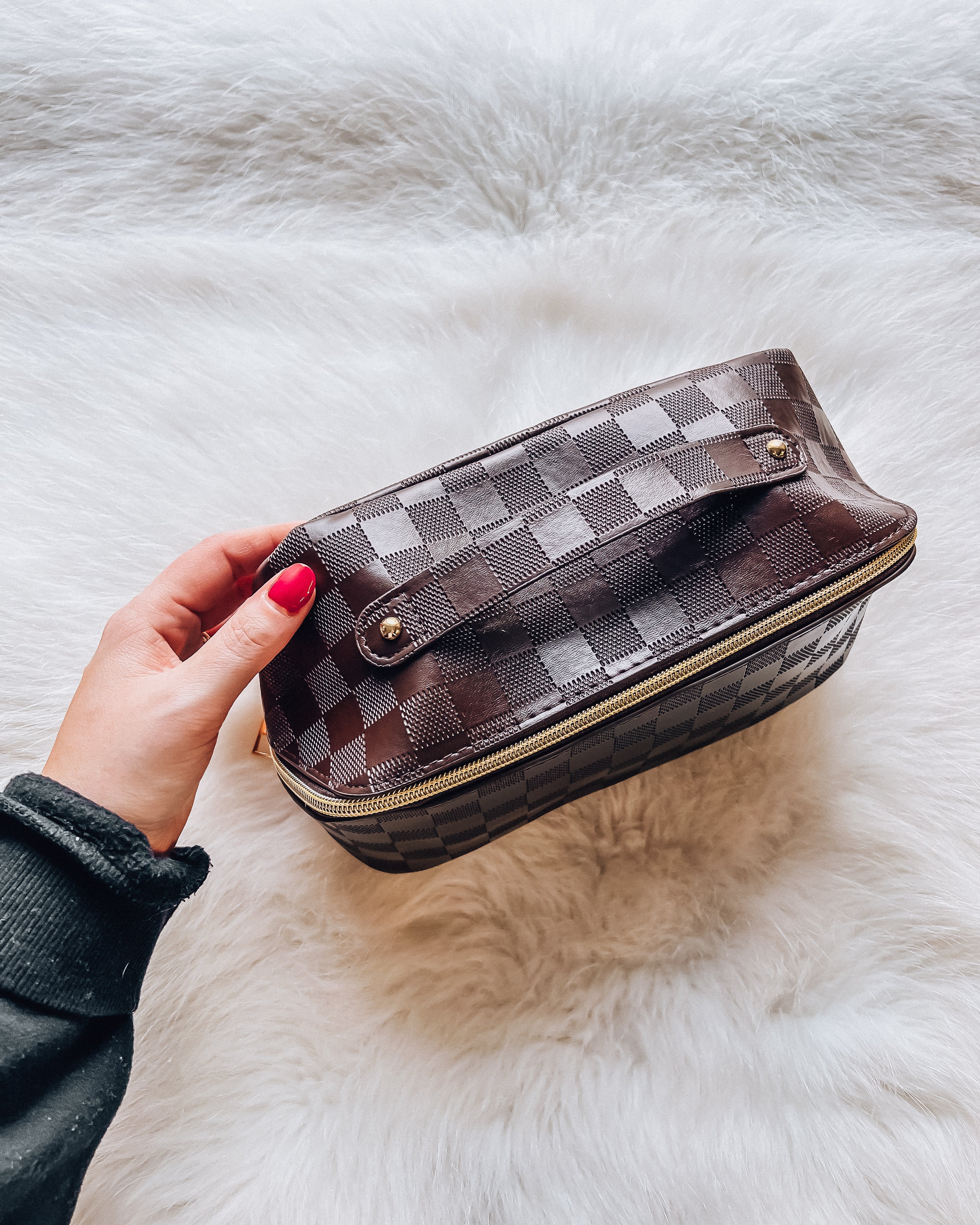 Flat Lay Checkered Cosmetic Bag [brown]