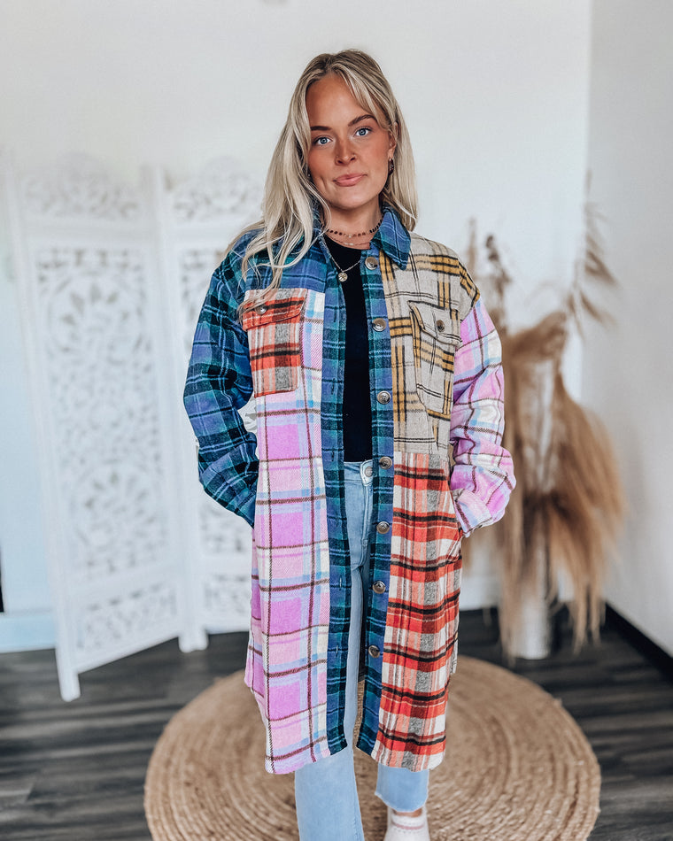 Harvest Long Plaid Shacket [lavender mix]