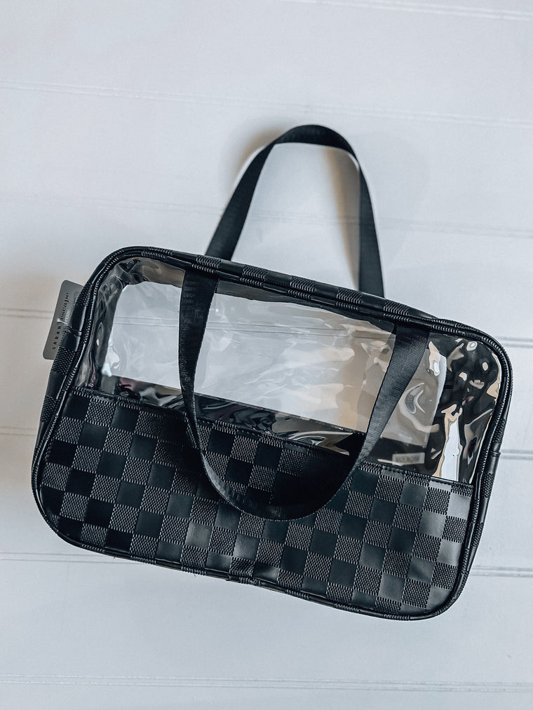 XL Clear Checkered Cosmetic Tote Bag [black]