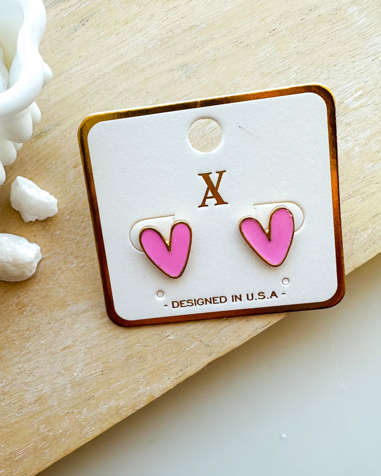 Pink Enamel Heart Stud Earring [gold]