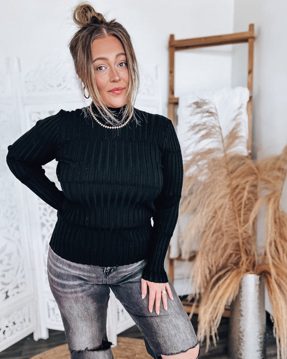 Marlow mockneck ribbed top [black]