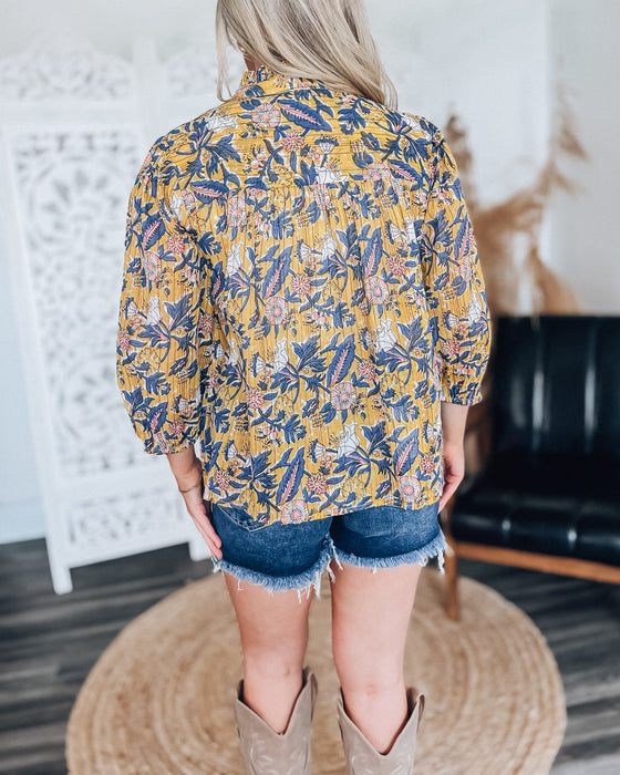 Botanical Bliss Blouse [mustard/blue]