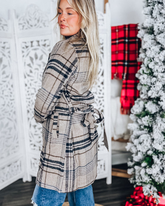 Peyton Plaid Shacket [taupe/navy]