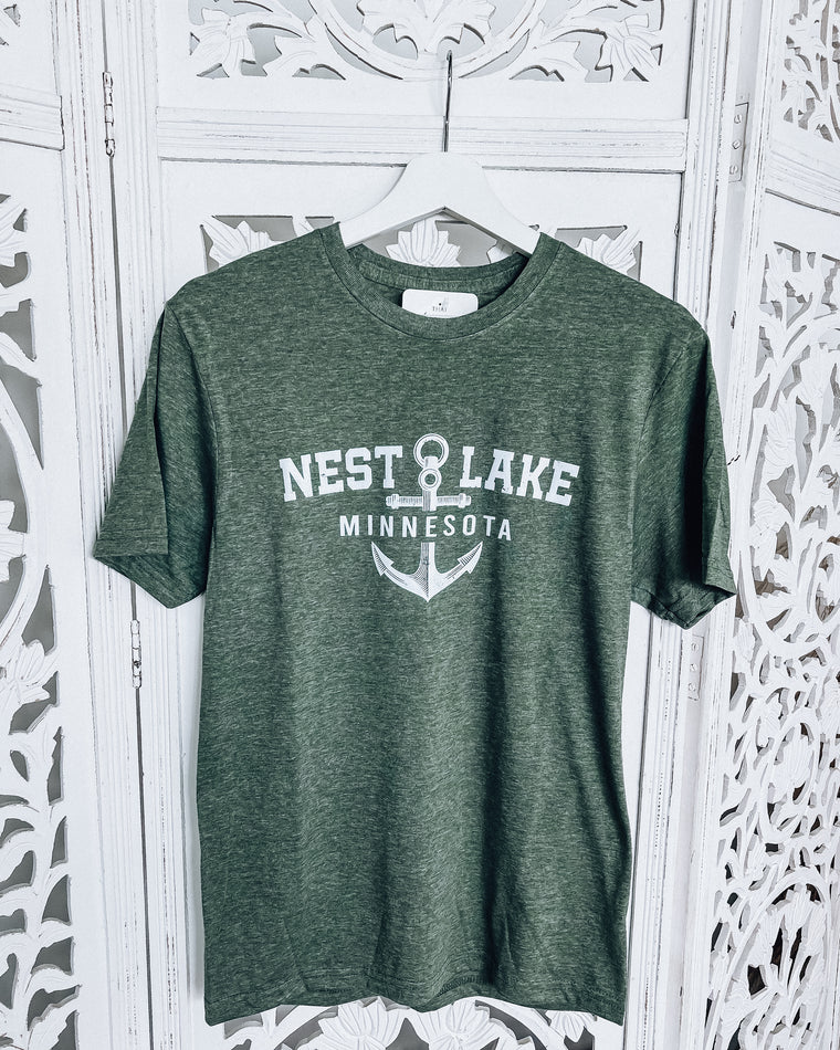 Nest Lake Anchor Unisex Teeshirt [heather olive/white]