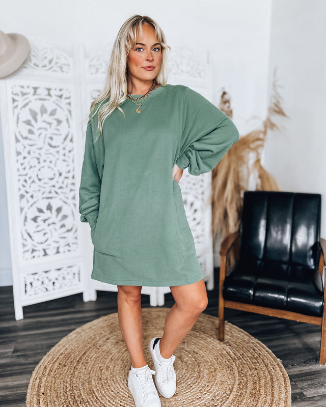 Pickleball Court Sweatshirt Dress [fern green]