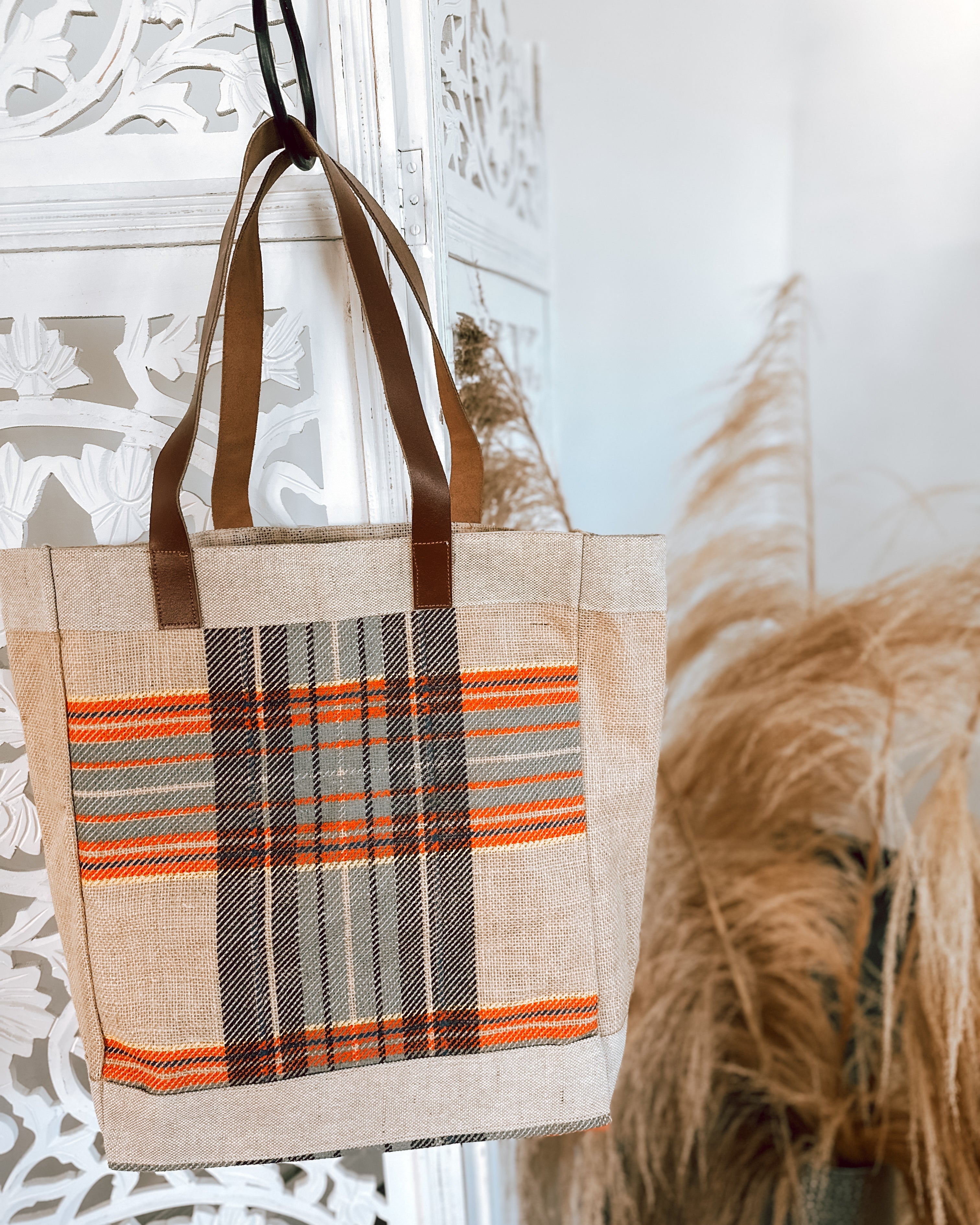 Plaid Burlap Bag