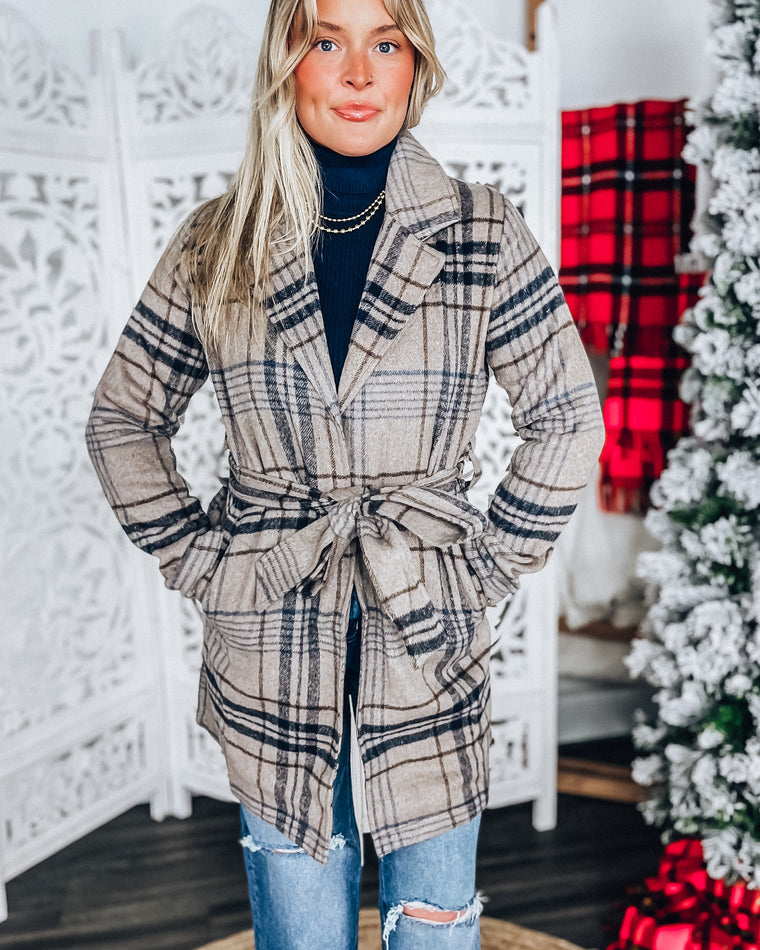 Peyton Plaid Shacket [taupe/navy]