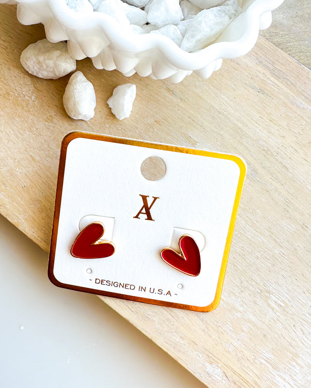 Red Enamel Heart Stud Earring [gold]