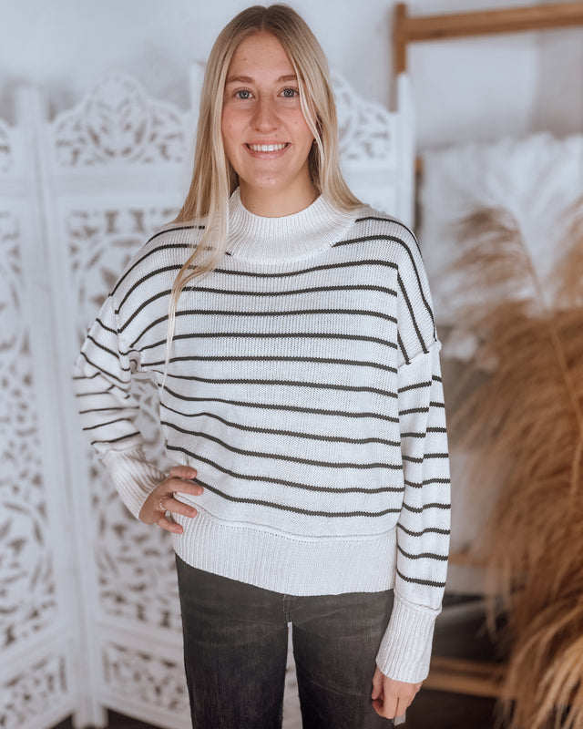 Stacey Stripe mock neck sweater [oatmeal]