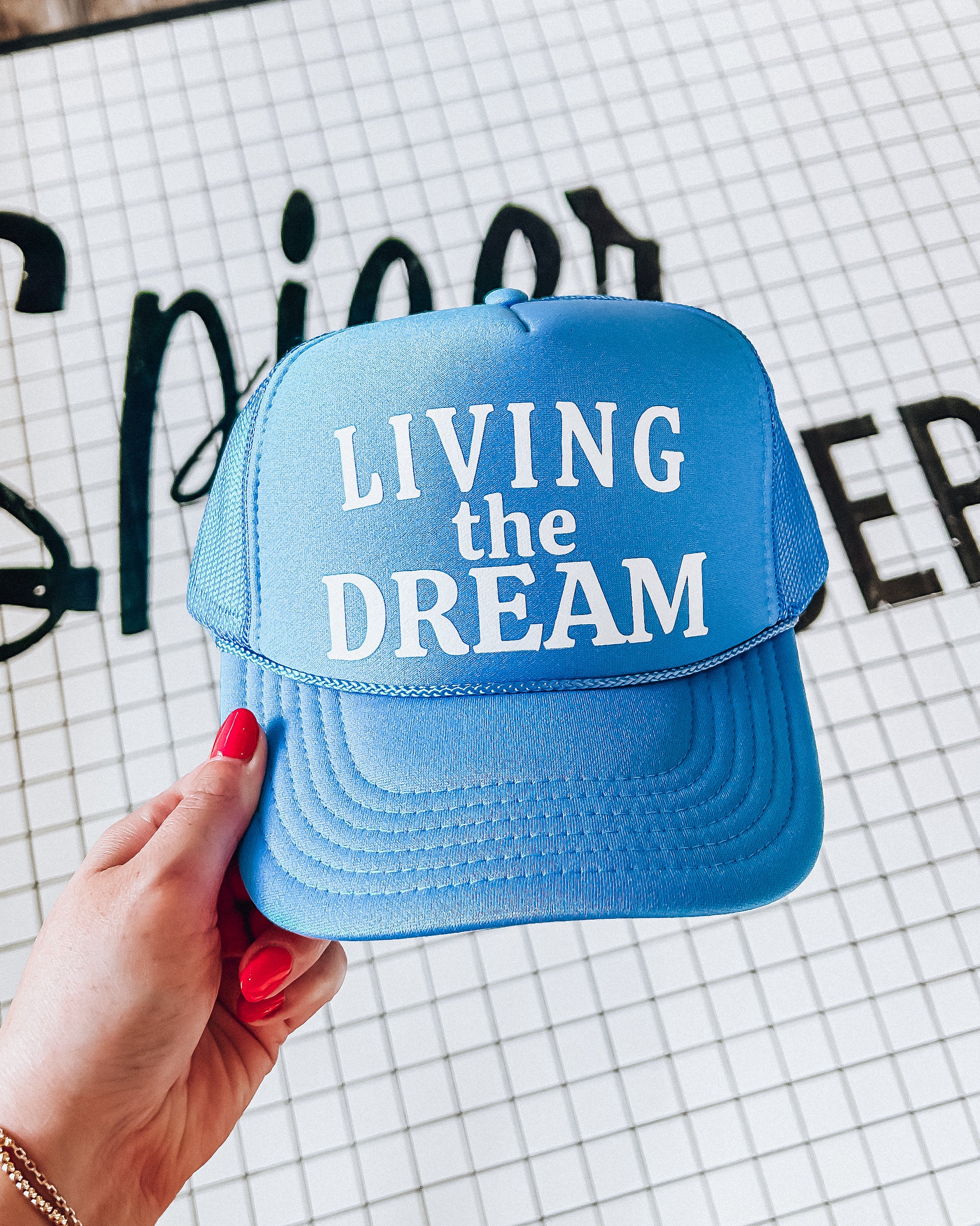 "Living the Dream" Trucker Hat [blue/white]