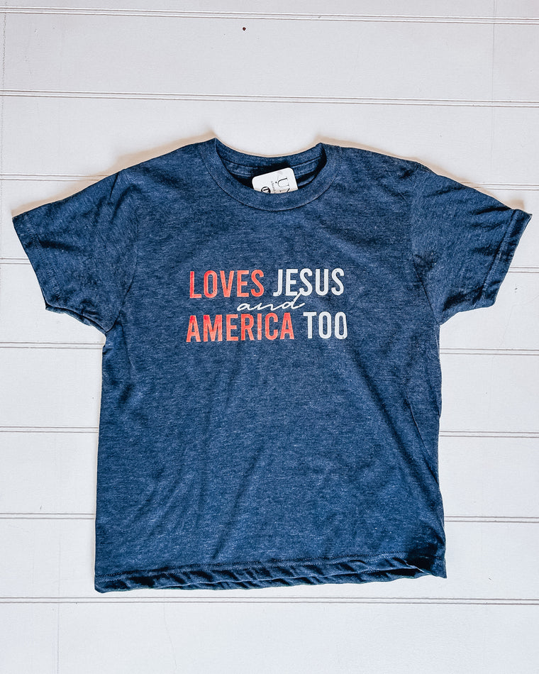 Loves Jesus and America YOUTH Tee [heather navy]