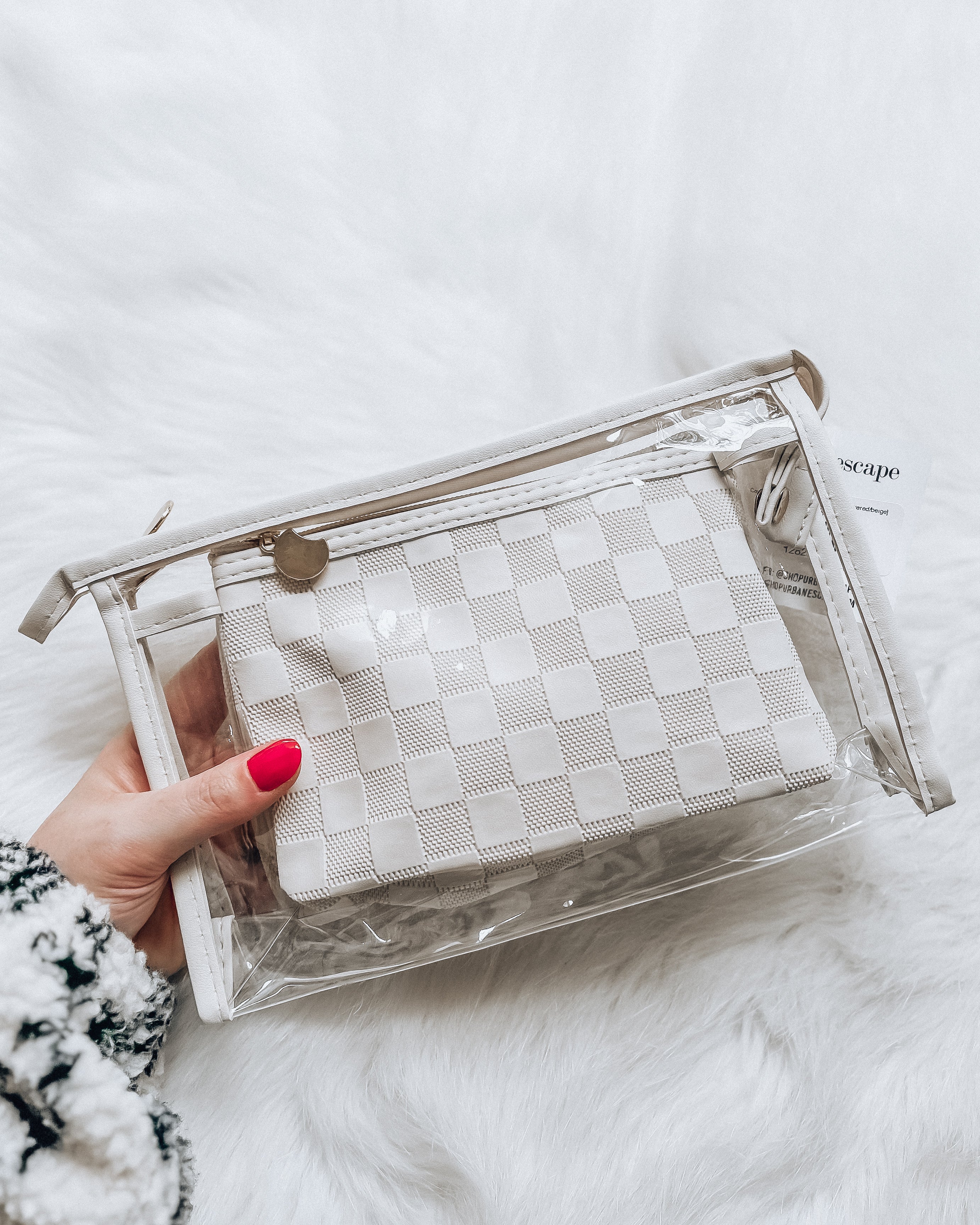 Cosmetic Bag Set of 2 [Clear & Checkered/beige]