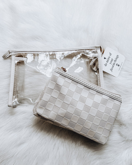 Cosmetic Bag Set of 2 [Clear & Checkered/beige]